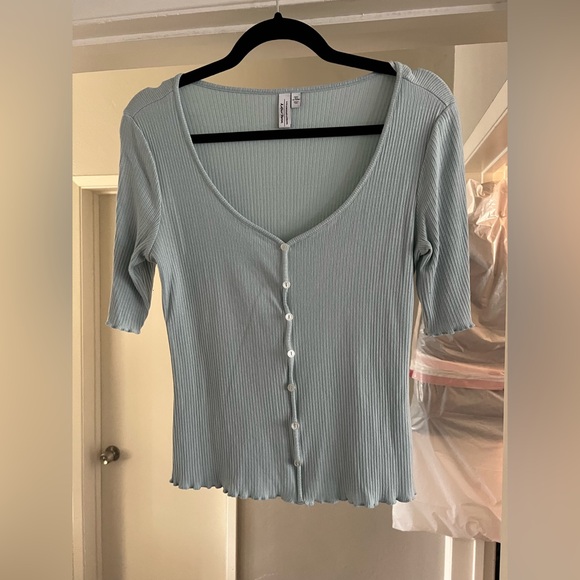 & Other Stories Tops - & Other Stories Sky Blue Ribbed Button-Down Shirt